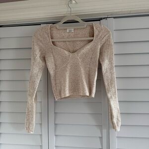 Wilfred Heathered Beige Cropped Knit Top